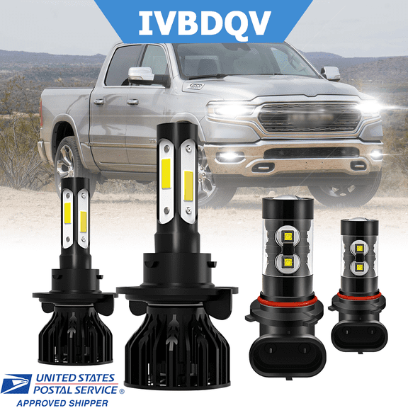 For Dodge Ram 2006-2008 LED Headlights Combo H13 High/Low Beam   9145 Fog Light Kits 4Pcs 6000K White