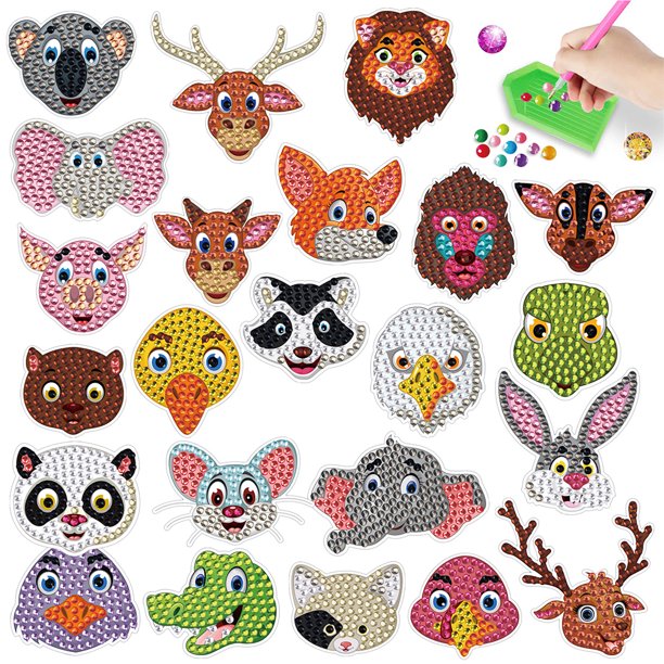 23PCS DIY Dibujos Animados Diamante Mosaico Pegatinas Kits Regalo para Adultos (Animales)
