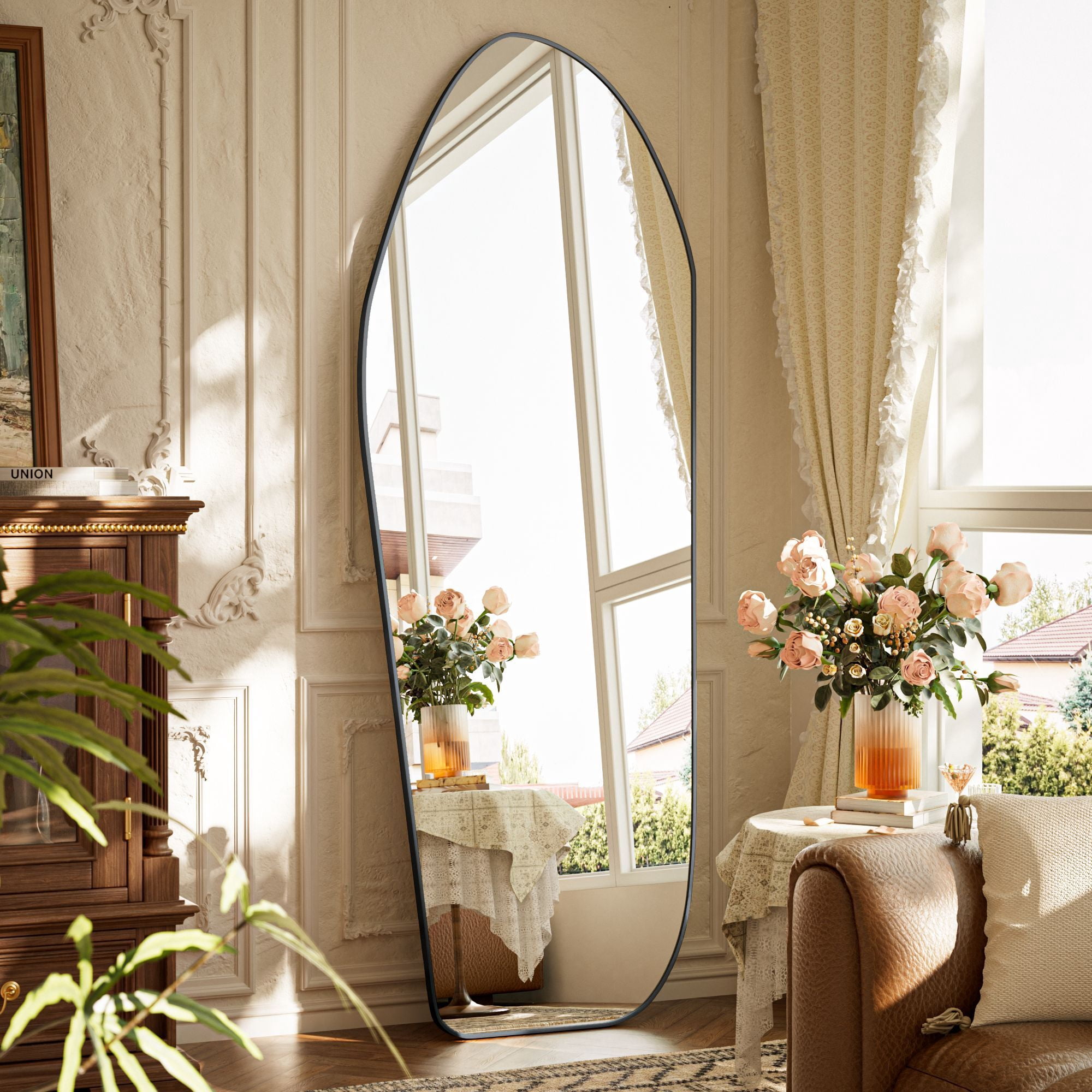 Easy4Home 67"x24" Irregular Full Length Mirror Decorative Standing Floor Mirror Wall Mounted, Black