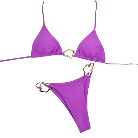UTSJKR Womens Hot Bikinis Sets Sexy Swimsuits Plus Size Busty Bikini Tummy Control High Waisted Beachwear Sheer Bikini Purple S