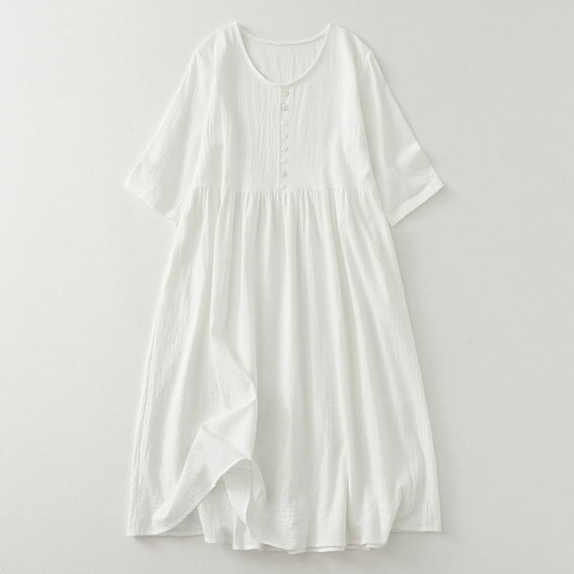 Robe d'Été pour Femmes, Robe d'Été Décontractée pour Femmes, Robe d'Été Décontractée Unie à Manches Courtes
