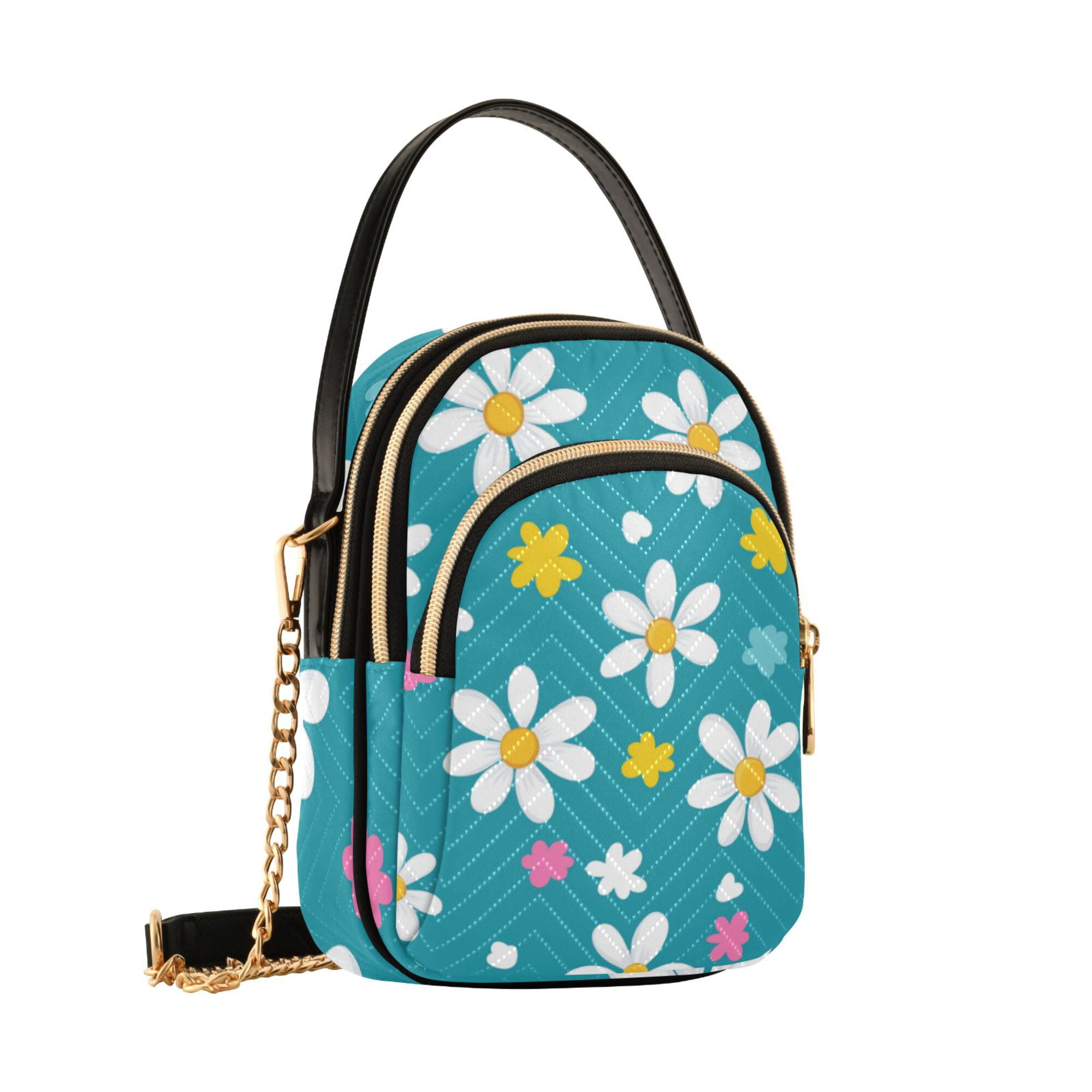 FORMRS Crossbody Bag for Women Quilted Travel Shoulder Cell Phone Purse with Chain Strap Handbag, Small Daisy