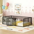thumbnail image 2 of Twin Size Metal Floor Bed with Fence and Door, Metal Montessori Bed Frame for Kids Teens Boys Girls, Playhouse Floor Bed for Bedroom, Black, 2 of 9