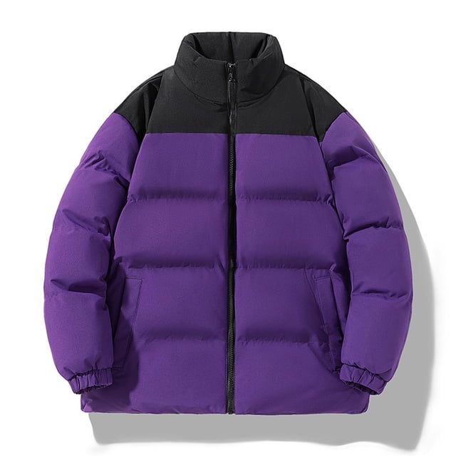 Fankiway Parka à Col Montant Zippée Colorblock pour Femmes Manches Longues Double Poche Mode Décontractée Violet 4TG