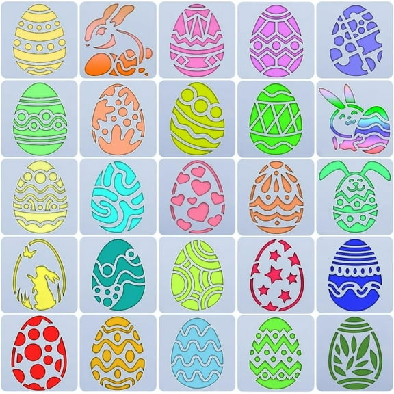 16Pcs Easter Eggs Painting Stencils Washable Stencils Template Sets Reusable Plastic Egg Craft Stencil for Painting Easter Decoration Easter Crafts Gift Party Bag Filler