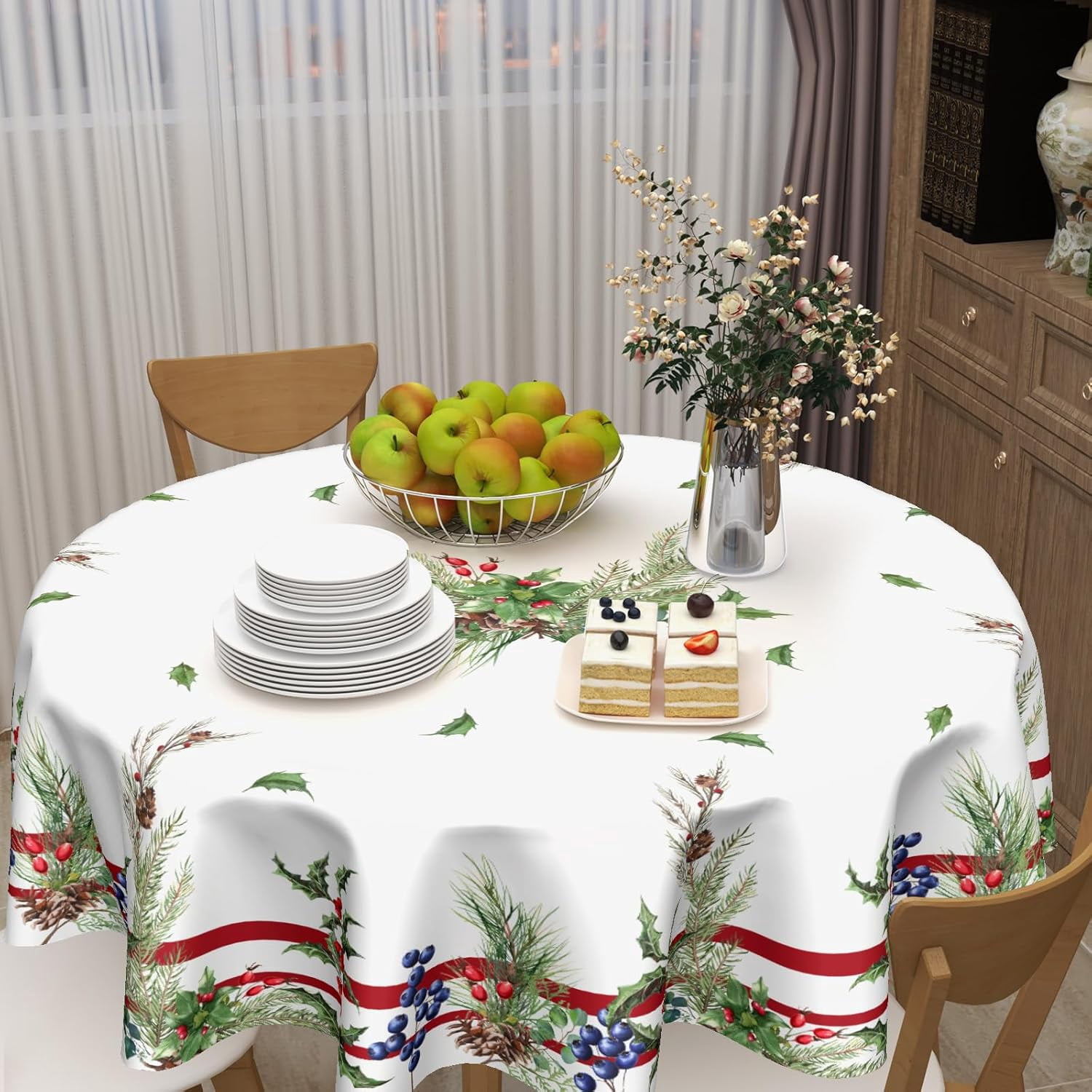 Kawani Winter Xmas Tablecloth White Winter Snowman Xmas Tree Round  Tablecloth 60 Inch Snowflake Farmhouse Washable Polyester Table Cover  Kitchen Dining Room Party Indoor Outdoor Holiday Decor - Walmart.com, image size:1500x1500