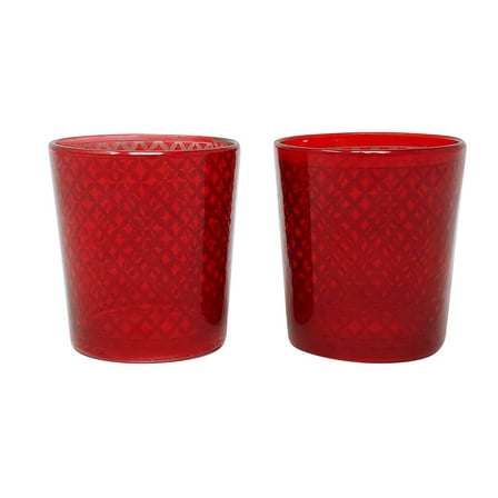 Red Lattice Tealight Votive Glass Candle Holder Set of 2Evening Wedding Parties Home Decor Table Decoration Gift by MystiqueDecors