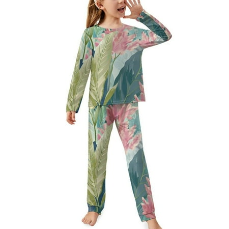 ZZZHY Amaranthus Caudatus Radiance - 408 Print Girls  Pajamas Set Kids Long Sleeve Pjs with Pants & Tops Tween Slumber Party Sleepwear