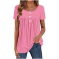 thumbnail image 3 of Pxxlle Summer Tops for Women Dressy Casual Pleated Short Sleeve Shirt Loose Fit Round Neck Tunic Top Solid Color Pink L, 3 of 6