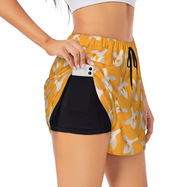 Balery Flying Ducks Pantalones cortos deportivos para mujer con forro y dos bolsillos, elásticos, para entrenamiento, gimnasio, yoga-Medium