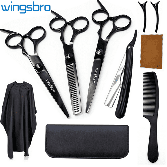 6.7 Inches wingsbro Thinning Barber Scissors Kit, Professional Hair Cutting Kit for Beginners