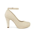 thumbnail image 3 of BLISSFUL STEP Women Ankle Strap Round Toe Stiletto Heels Pumps Beige 8.5, 3 of 7