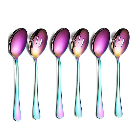 Serving Spoons 6 Pieces,3 Serving Spoon 3 Slotted Spoons,Stainless Steel Serving Utensils Set