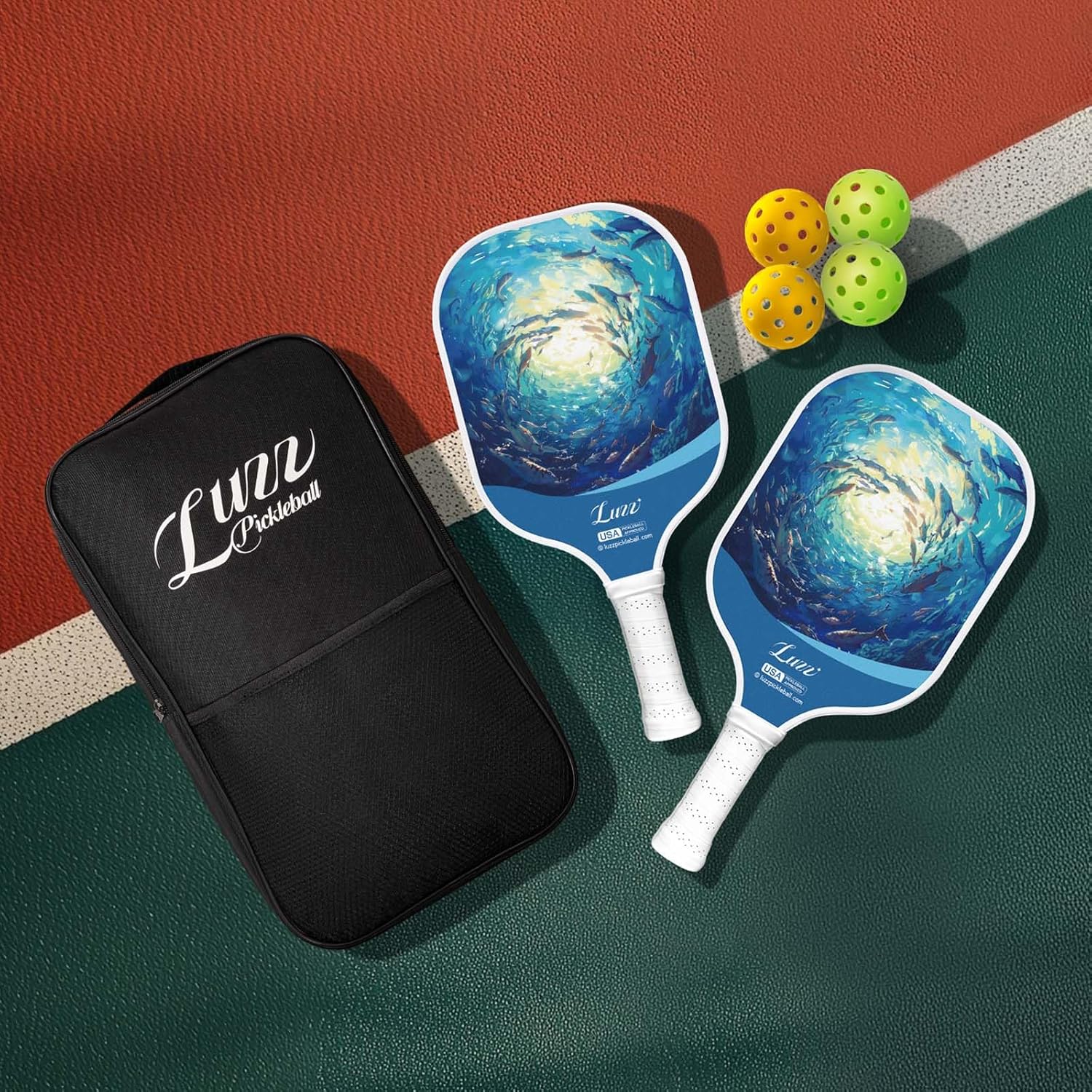 LUZZ Carbon Fiber Pickleball Paddle Set of 2 with 4 Balls and Carry Bag, USAPA Approved, T706 Pickle Ball Rackets for All Skill Level