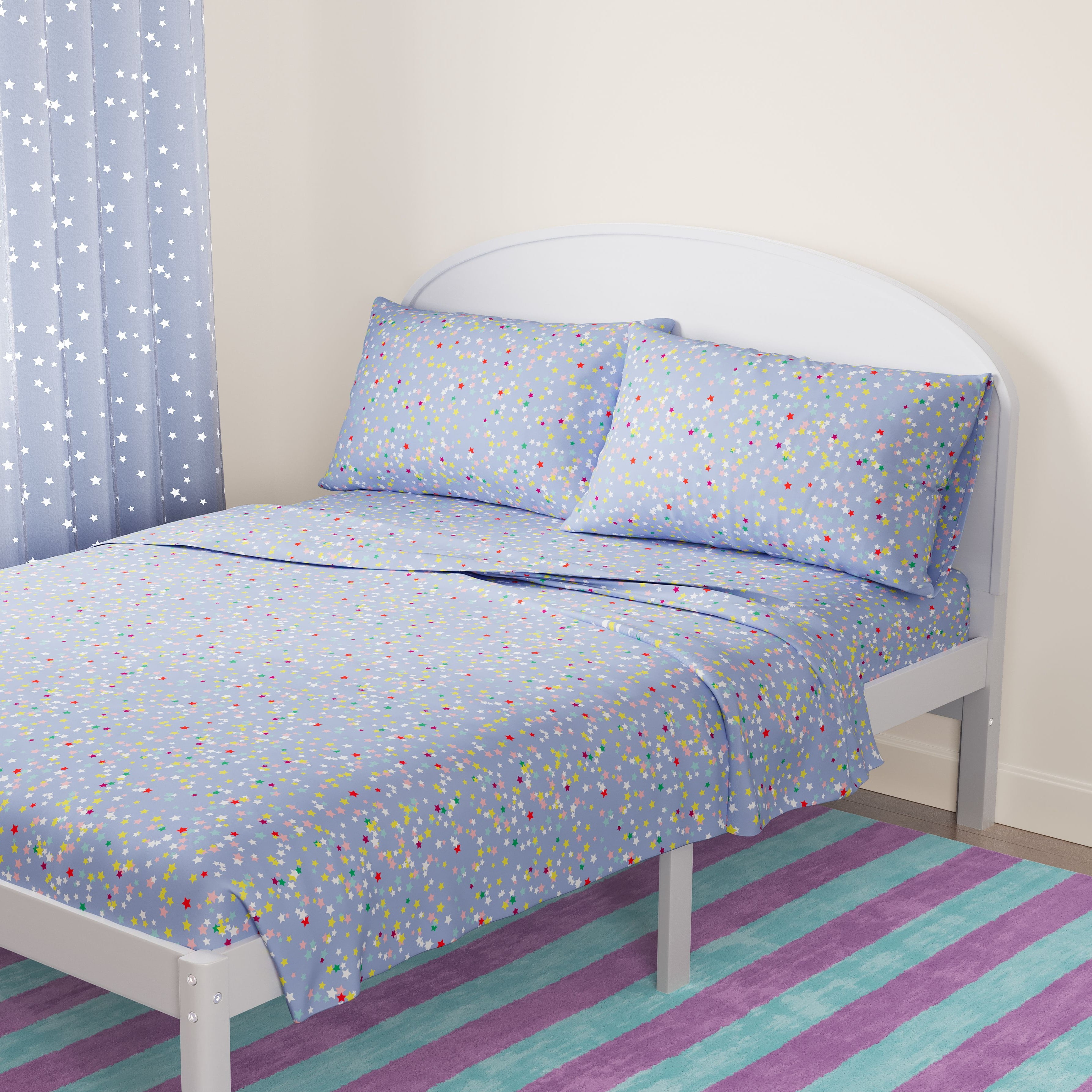 Mainstays Kids Microfiber Bed Sheet Set, Queen, Stars, 4 Pieces