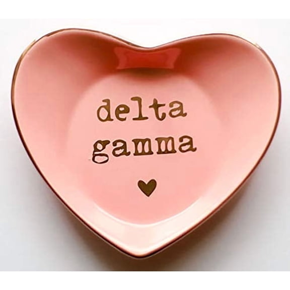 Delta Gamma Jewelry Dish - Heart-Shaped High-gloss finish Ceramic tray with Gold Detailing, Multi-Function Ceramic Ring Dish for Home or Office, Ideal for Jewelry and Keys