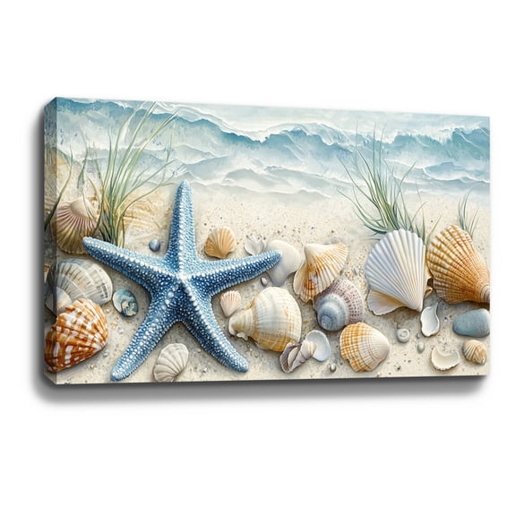 Beach Wall Decor Conch Starfish Rustic Landscape Ocean Canvas Art Wall Decor For Bedroom Livingroom Office