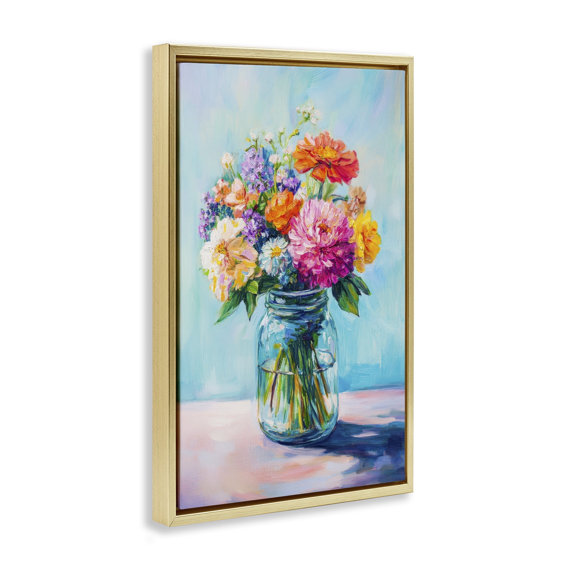 Stupell Industries Vibrant Country Jar Bouquet Gold Framed Floater Canvas Wall Art, design by Petal Prints Design