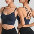 thumbnail image 2 of Povozer Womens Y Back Sports Bras Spaghetti Straps Racerback Padded Yoga Bra(Blue,L), 2 of 5