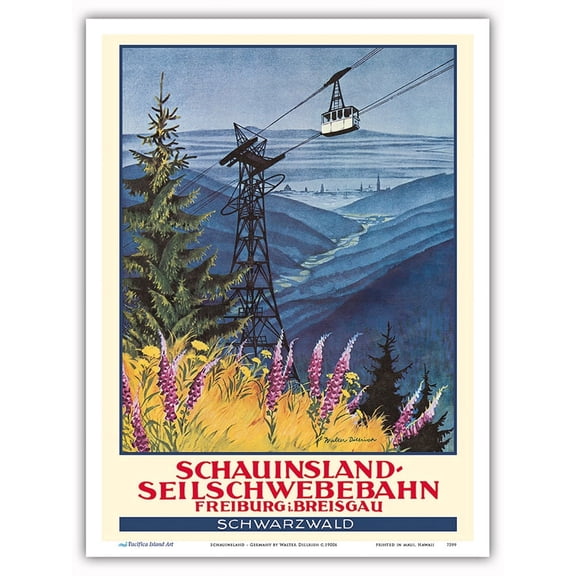 Gondola Lift from Freiburg im Breisgau to Schauinsland - Germany - Vintage Travel Poster by Walter Dillrien c.1900s - Master Art Print (Unframed) 9in x 12in