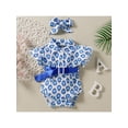 thumbnail image 2 of Franhais Summer Baby Girl Jumpsuit Set Floral/ Water Drop/ Houndstooth Print Casual Fly-sleeve Rompers with Belt and Headband, 2 of 8