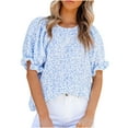 thumbnail image 1 of Pompotops Mode Femmes Été Col Rond Manches Courtes Imprimé Casual T-shirt Blouse, 1 of 8