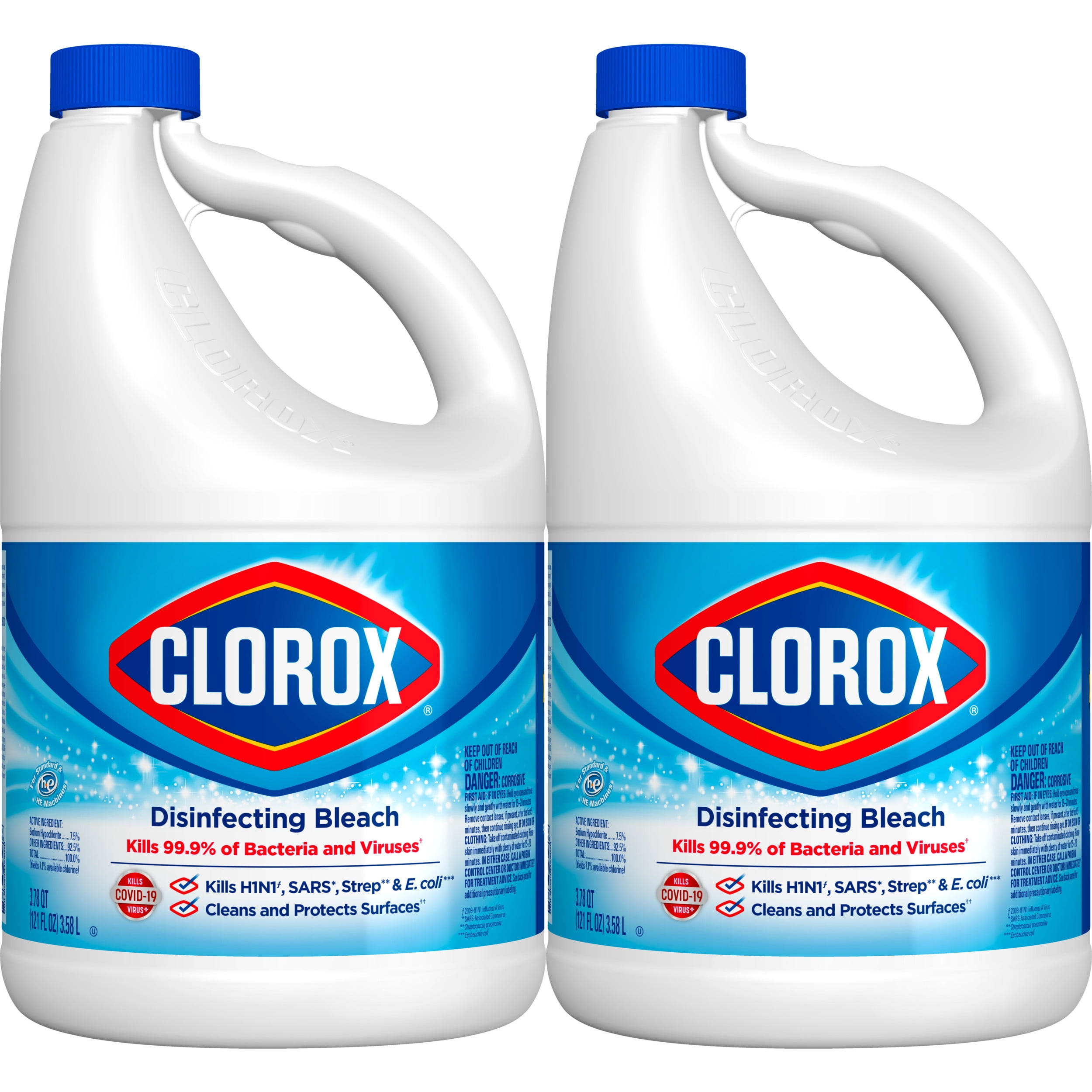 Clorox Disinfecting Liquid Bleach, Regular Scent, 121 fl oz, 2 Pack
