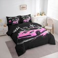 thumbnail image 2 of Castle Fairy Retro Racing Car Bedding Comforter Set 7 Pieces for Girls,Sport Checkered Flag Full Bedding Set for Bedroom,Black Reversible, 2 of 7