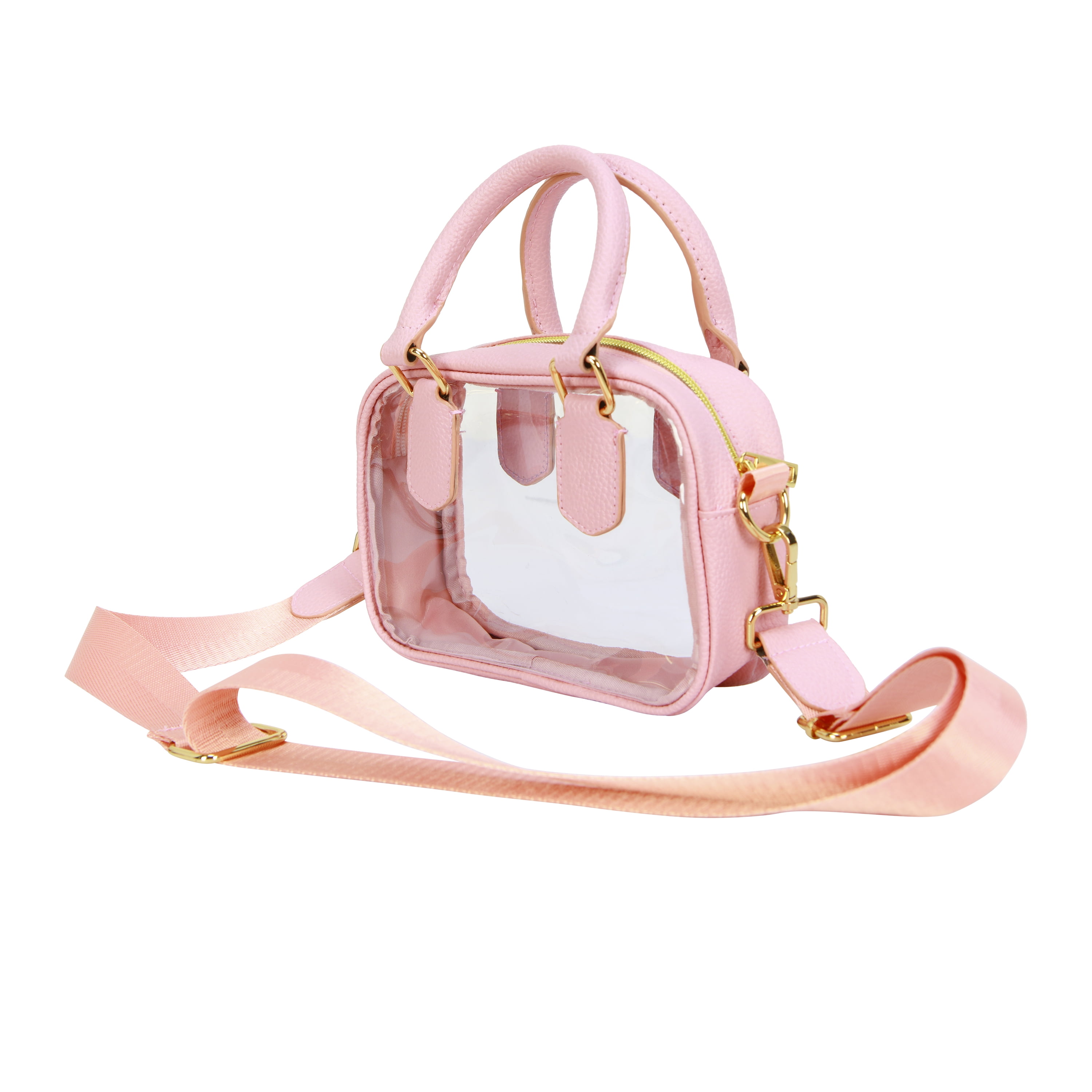 Hello Hobby Clear Handbag, Customizable Transparent Purse for Stadiums, Concerts, and Everyday Use, Pink Accents