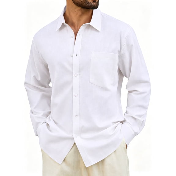 sogami Men's Cotton Linen Shirt Casual Long Sleeve Button Down Shirt