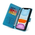 thumbnail image 4 of for iPhone 11 Wallet Phone Case,Women Flip Folio Cover with Credit Card Holders Emboss Butterfly & Flower PU Leather Purse Kickstand Case With Wrist Strap for iPhone 11,Blue, 4 of 10