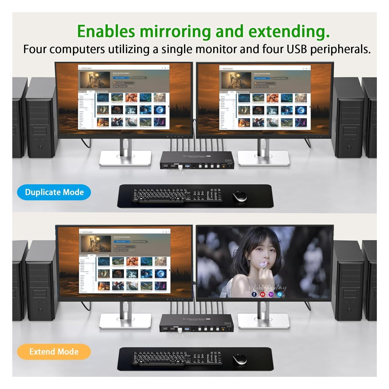 4 Port 4K 144Hz HD Media Switch, Smart USB 3.0 KVM Hub