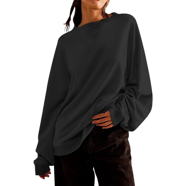 AherBiu Chandails à Col Rond pour Femmes Surdimensionnés Légers Décontractés à Manches Longues Automne Hiver Mode Chandail