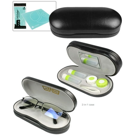 JAVOedge Black 2 en1 Lunettes et lentilles de contact Case Kit Case