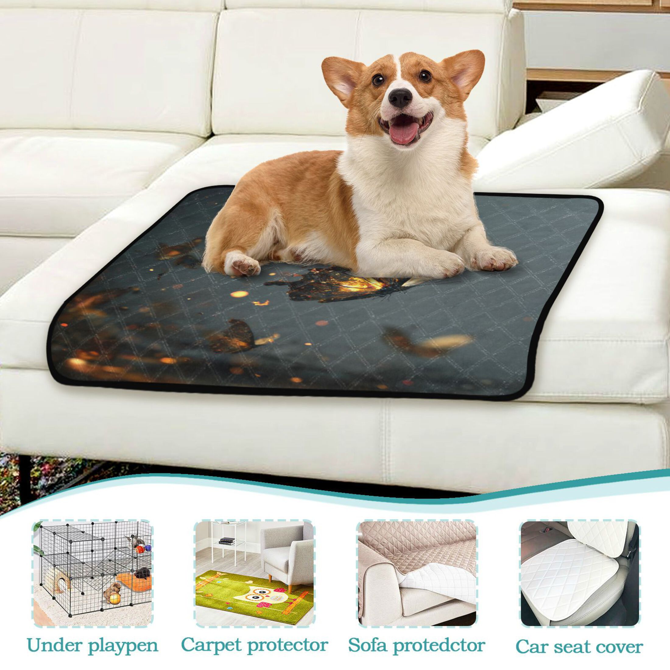 Qxltty Fire Butterfly Cat litter Pads Pet Set of 2 Diaper Mats Center Anti-leakage Layer Absorbent Soft and Comfortable