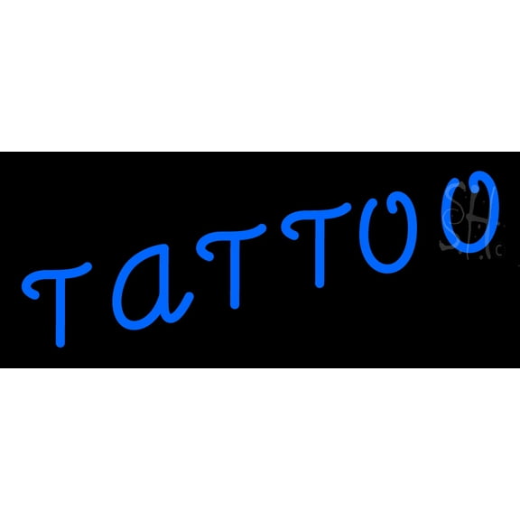Blue Tattoo LED Neon Sign 10" Tall x 24" Wide - inches Black Square Cut Acrylic Backing, with Dimmer - Premium built indoor Sign for Storefront, Store interior, Workshop, Studio.