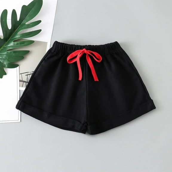 Ovbmpzd Baby Shorts Girl Cotton Black High Rise Drawstring Solid Roll Cuff Shorts Jeans for Infant Girls 2Y