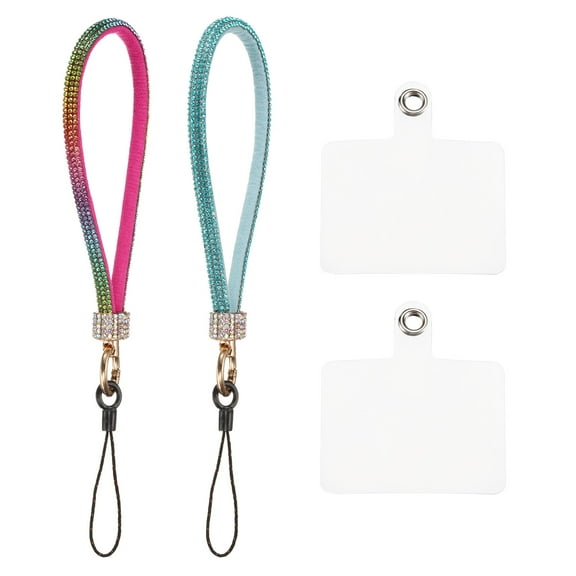 2 Pcs Phone Lanyard, Detachable Wrist Strap Glitters with Phone Patches for Phone Case, Blue Multicolor