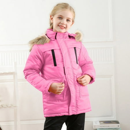 

kpoplk Toddler Puffer Jacket Boys Girls Winter Thick Jacket Warm Lining Zipper Hooded Windproof Coat Outwear(Pink)