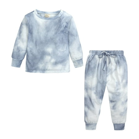 

Kids Toddler Boy Girls Sports Casual Tie Dye Prints Long Sleeves Sweartershirt Elastic Waist Pants Set Outfit