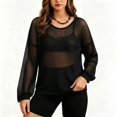 thumbnail image 6 of Ke1Clo Women’s Cotton Openwork Knit Sweater Cropped Sheer Mesh Cover Up Loose Fit Long Sleeve Summer Vacation Hollow Out Lightweight Korean Style Top, 6 of 7