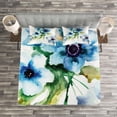 thumbnail image 3 of Ambesonne Art Quilted Bedspread Set 3 Pcs, Summer Flowers Growth, King Size, Blue Forest Green, 3 of 3