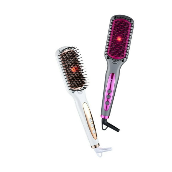 Infrared Hair Straightener Brush with Ionic Technology, Professional Ceramic Hot Comb for Fast, Frizz-Free Straightening, 3D Anti-Scald Bristles & Adjustable Temperature，gray