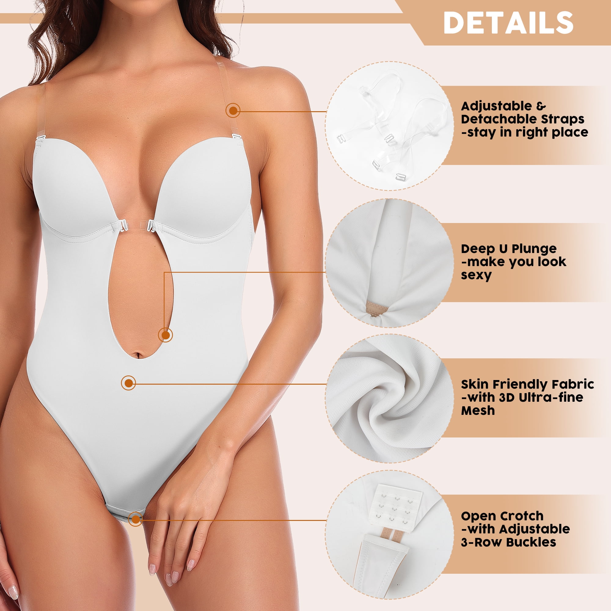 Invishaper Plunge Backless Body Shaper Bra Women Deep V Bra Sexy Bodysuit  Seamless Thong Bodysuits Tummy Control Shapewear