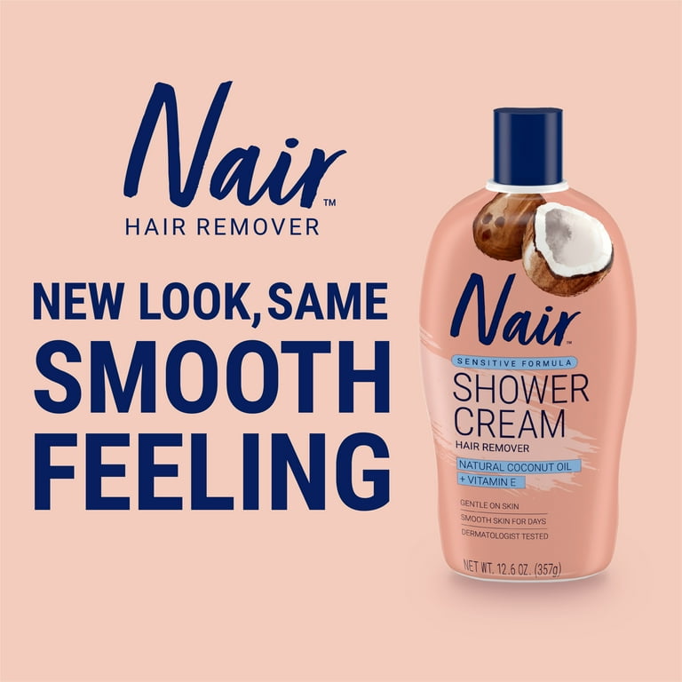 Nair Hair Remover Sensitive Formula Shower Power with Coconut Oil and  Vitamin E, 12.6oz