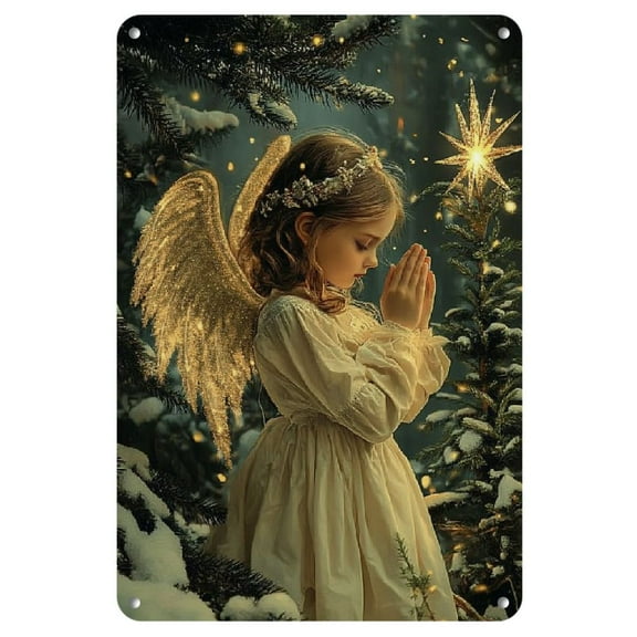 1pc Vintage Christmas Angel Metal Tin Sign, Romantic Iron Wall Art Hanging Decor, Ideal for Festive Atmosphere, Suitable for Home, Cafe, Restaurant - 8x12 inches