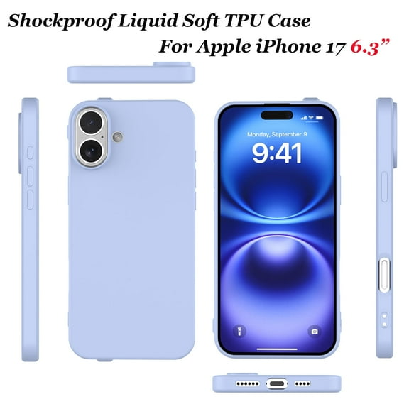 Ultra Slim Liquid Silicone Case for Apple iPhone 17, Full Body Shockproof Anti-Scratch Cover with Microfiber Lining and Wireless Charging Compatible - Purple