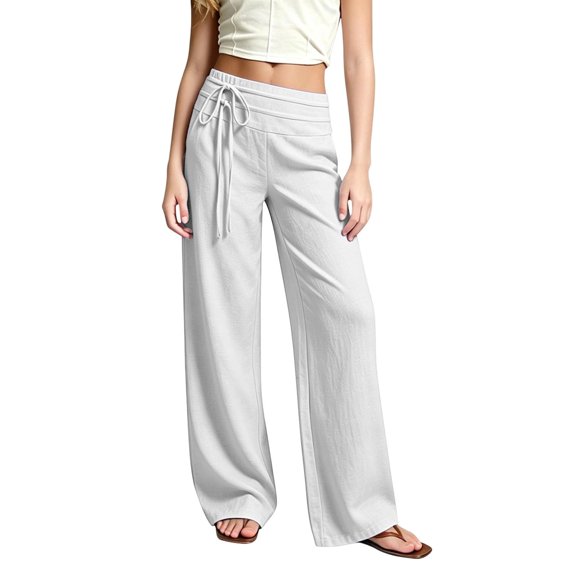 Girls Wide Leg Baggy Pants Drawstring Pants Cotton Linen Pants loose fit Trousers 4T-13T