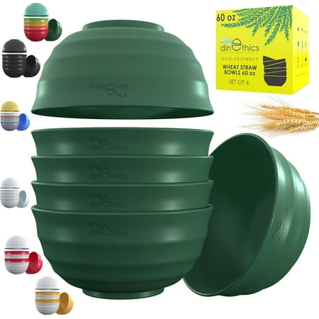 

6 Wheat Straw Bowl 60 OZ - Deep Microwave Safe Bowls For Kitchen - Alternate To Large Plastic Salad Bowl Set Of 6 - PHO Bowls For Soup Cereal Salad Rice Pasta Popcorn Snack