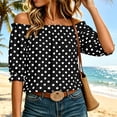 thumbnail image 6 of Yrmaups Polka Dot Off Shoulder Blouse for Women Plus Size, Ruffle Sleeve Flowy Pullover Top, Lightweight Summer Beach Vacation Daily Wear, Black L, 6 of 8